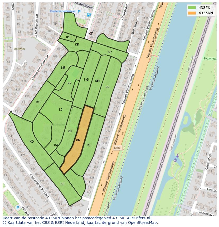 Afbeelding van het postcodegebied 4335 KN op de kaart.