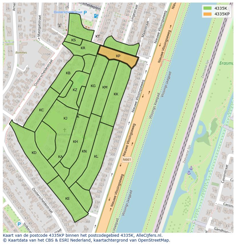 Afbeelding van het postcodegebied 4335 KP op de kaart.