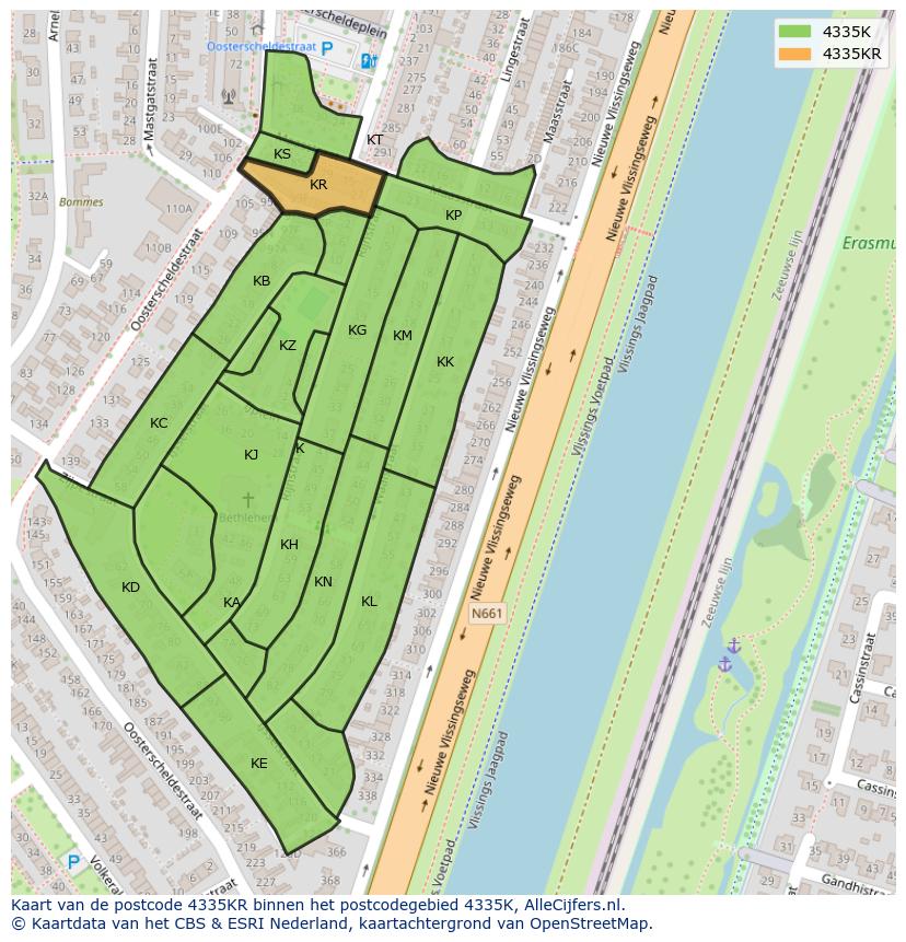 Afbeelding van het postcodegebied 4335 KR op de kaart.