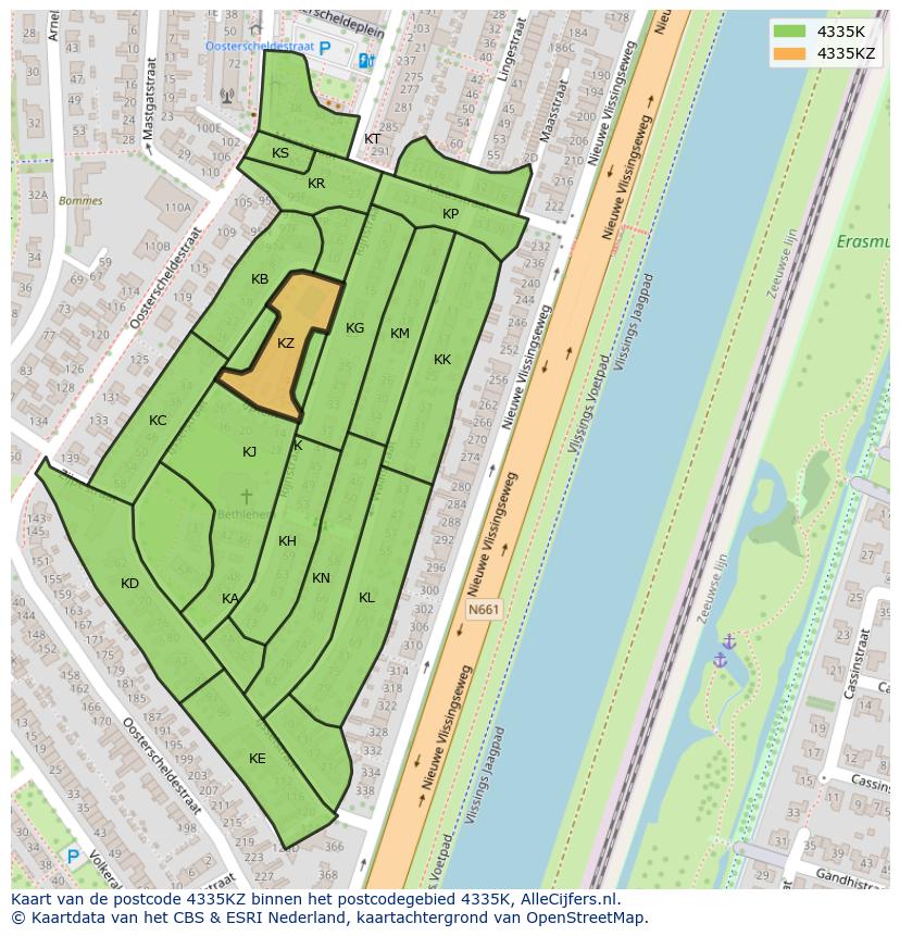 Afbeelding van het postcodegebied 4335 KZ op de kaart.