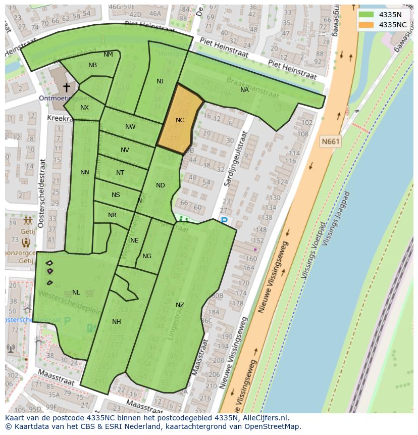 Afbeelding van het postcodegebied 4335 NC op de kaart.