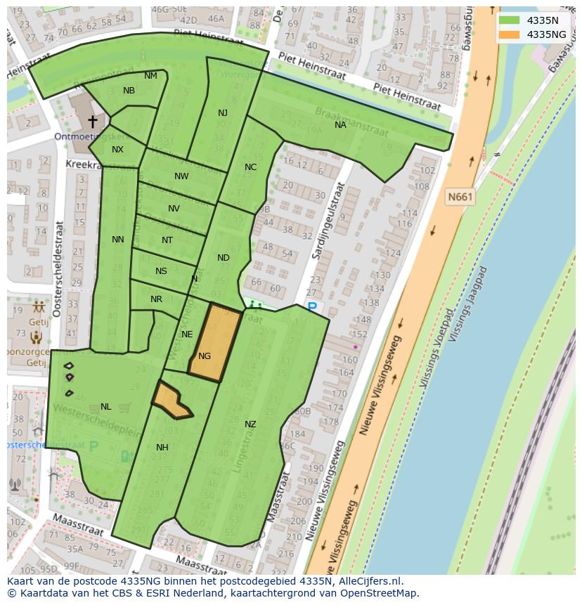 Afbeelding van het postcodegebied 4335 NG op de kaart.