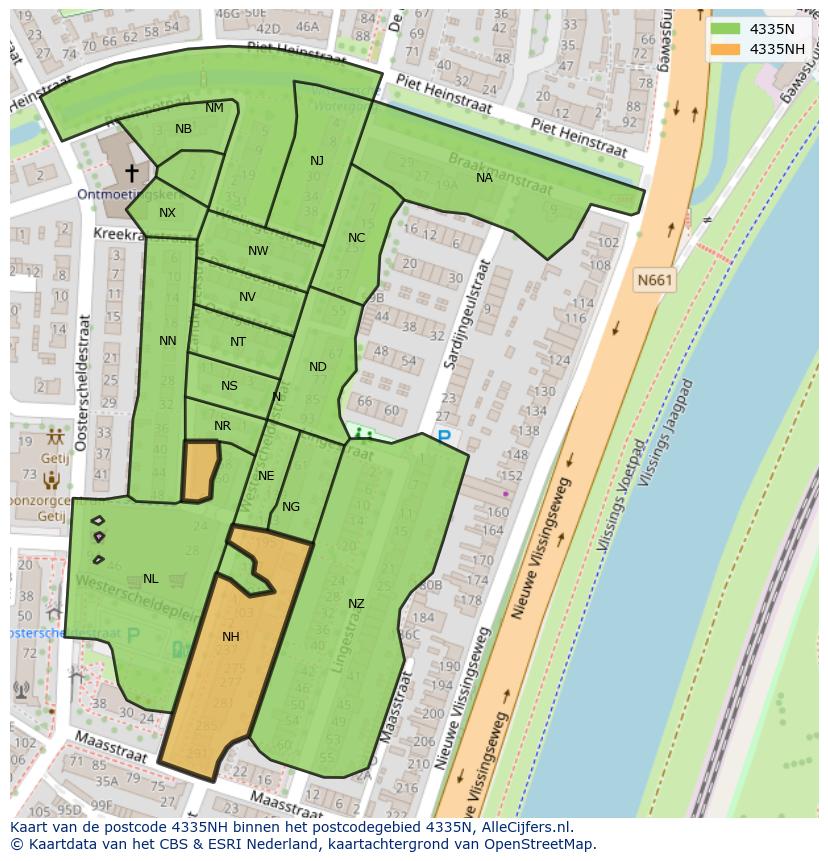 Afbeelding van het postcodegebied 4335 NH op de kaart.