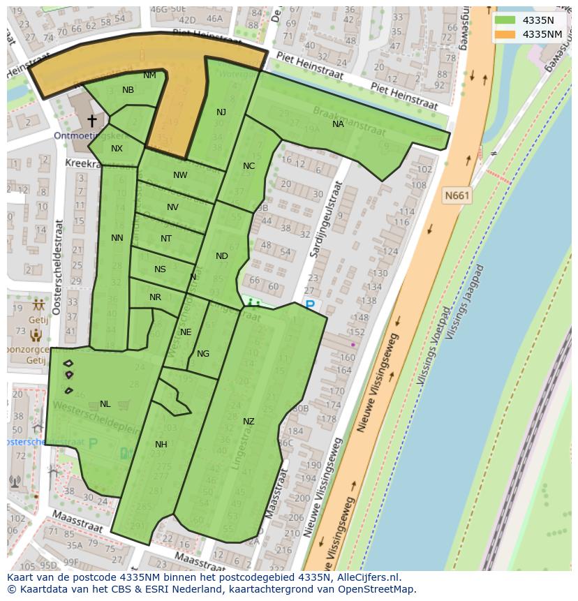 Afbeelding van het postcodegebied 4335 NM op de kaart.