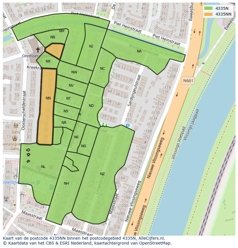 Afbeelding van het postcodegebied 4335 NN op de kaart.