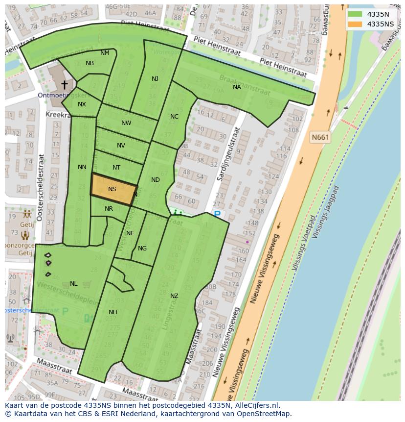 Afbeelding van het postcodegebied 4335 NS op de kaart.