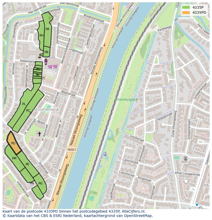 Afbeelding van het postcodegebied 4335 PD op de kaart.