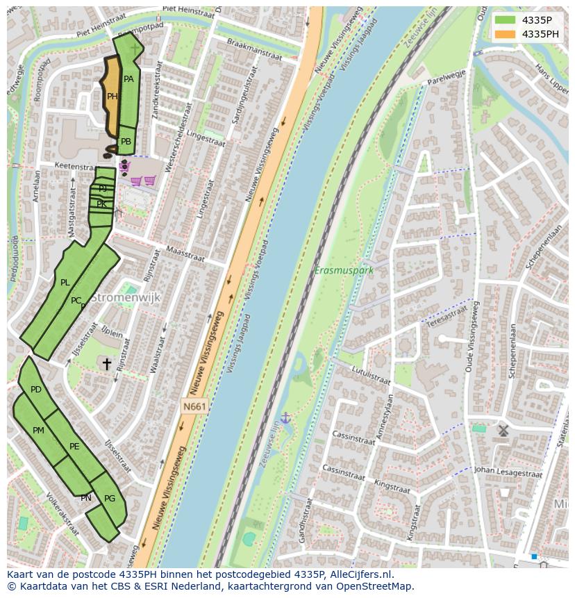 Afbeelding van het postcodegebied 4335 PH op de kaart.