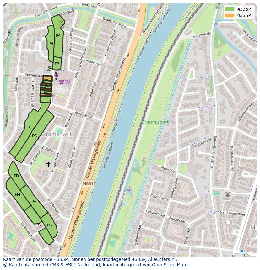 Afbeelding van het postcodegebied 4335 PJ op de kaart.