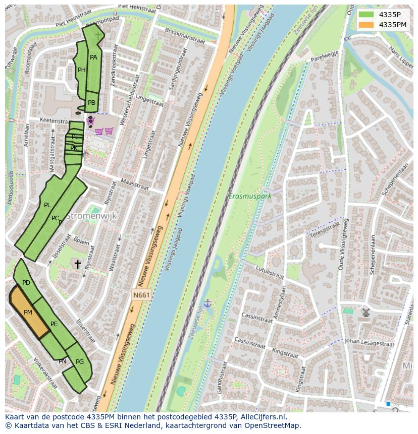 Afbeelding van het postcodegebied 4335 PM op de kaart.