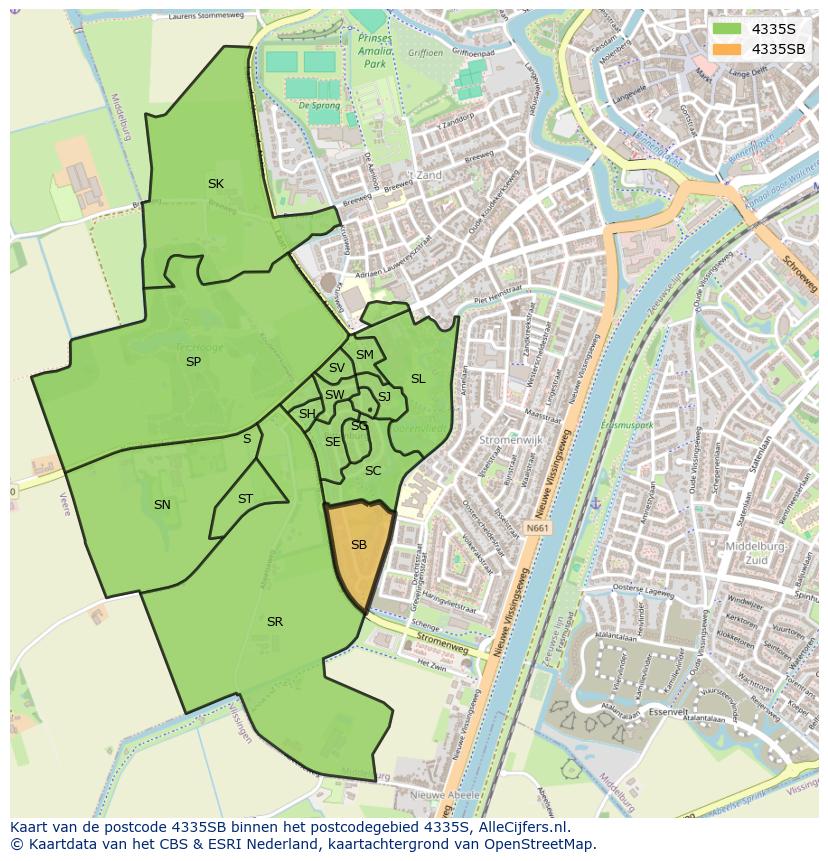 Afbeelding van het postcodegebied 4335 SB op de kaart.
