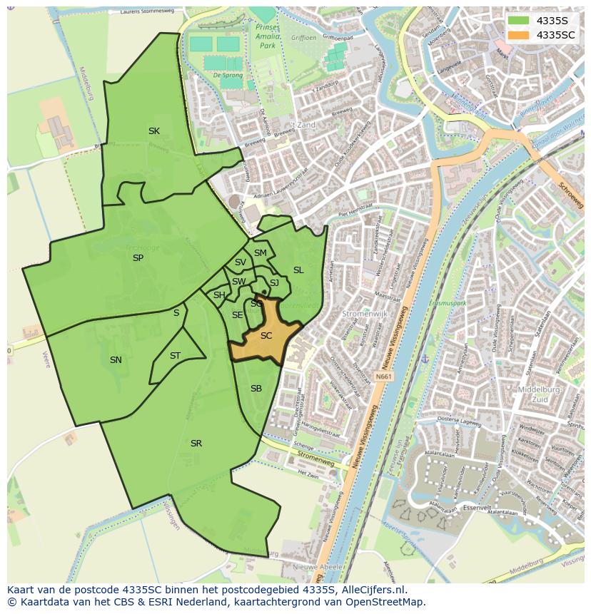 Afbeelding van het postcodegebied 4335 SC op de kaart.