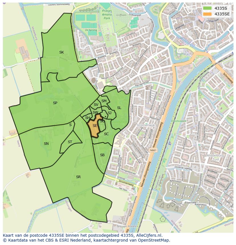Afbeelding van het postcodegebied 4335 SE op de kaart.
