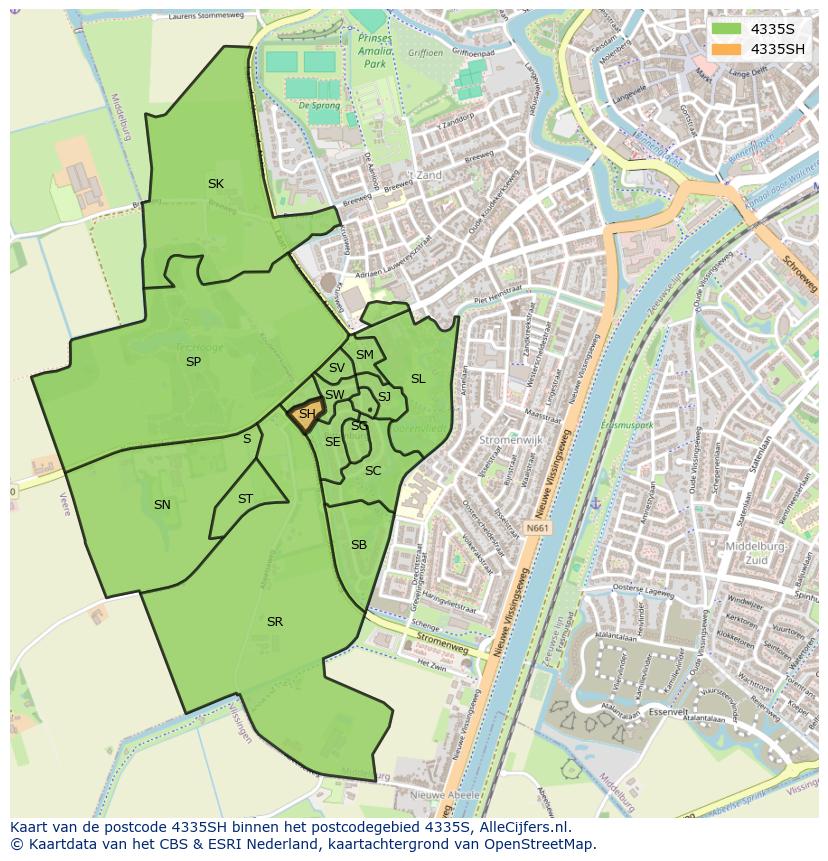Afbeelding van het postcodegebied 4335 SH op de kaart.