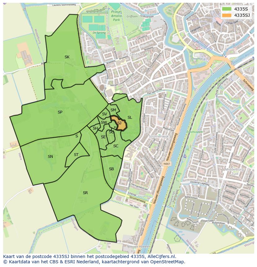 Afbeelding van het postcodegebied 4335 SJ op de kaart.