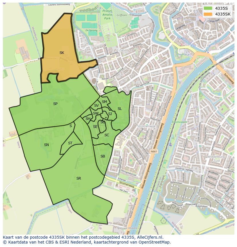 Afbeelding van het postcodegebied 4335 SK op de kaart.