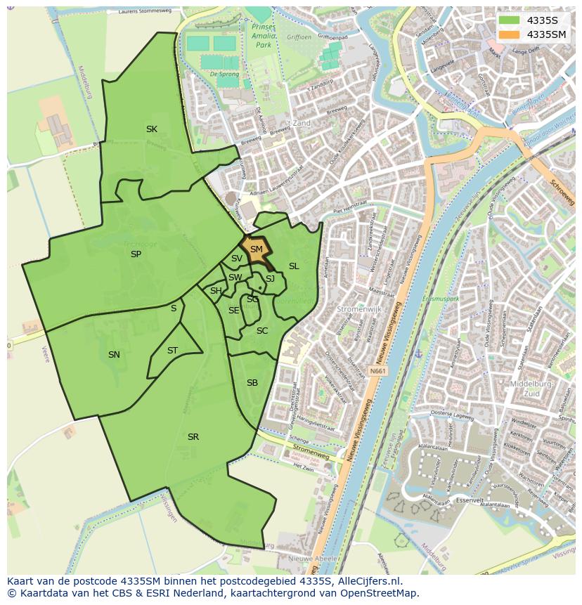 Afbeelding van het postcodegebied 4335 SM op de kaart.