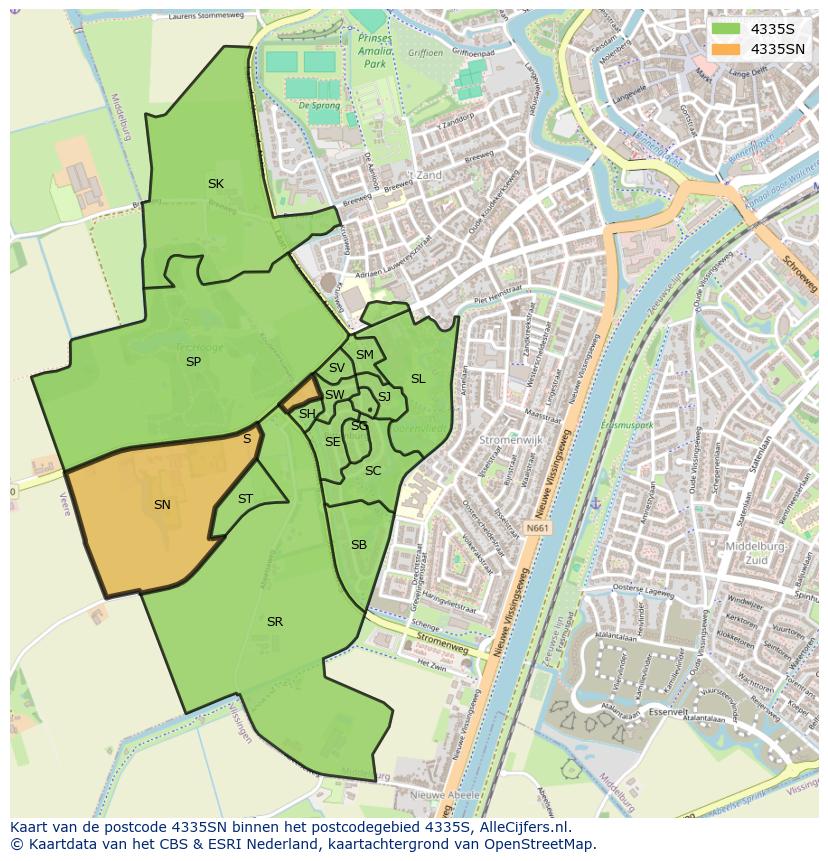 Afbeelding van het postcodegebied 4335 SN op de kaart.