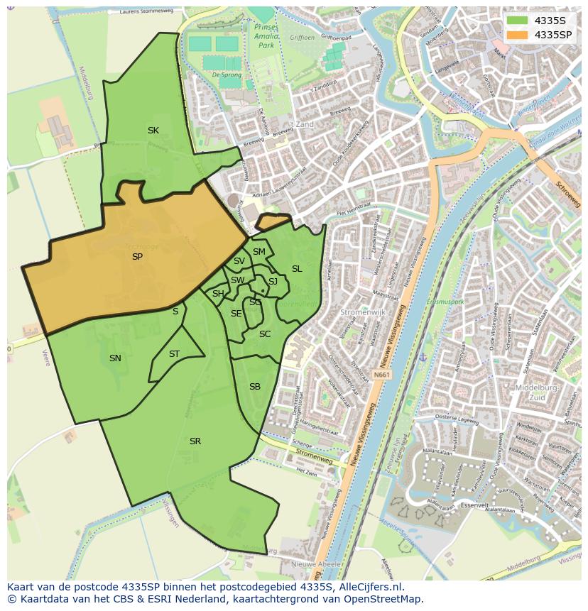 Afbeelding van het postcodegebied 4335 SP op de kaart.
