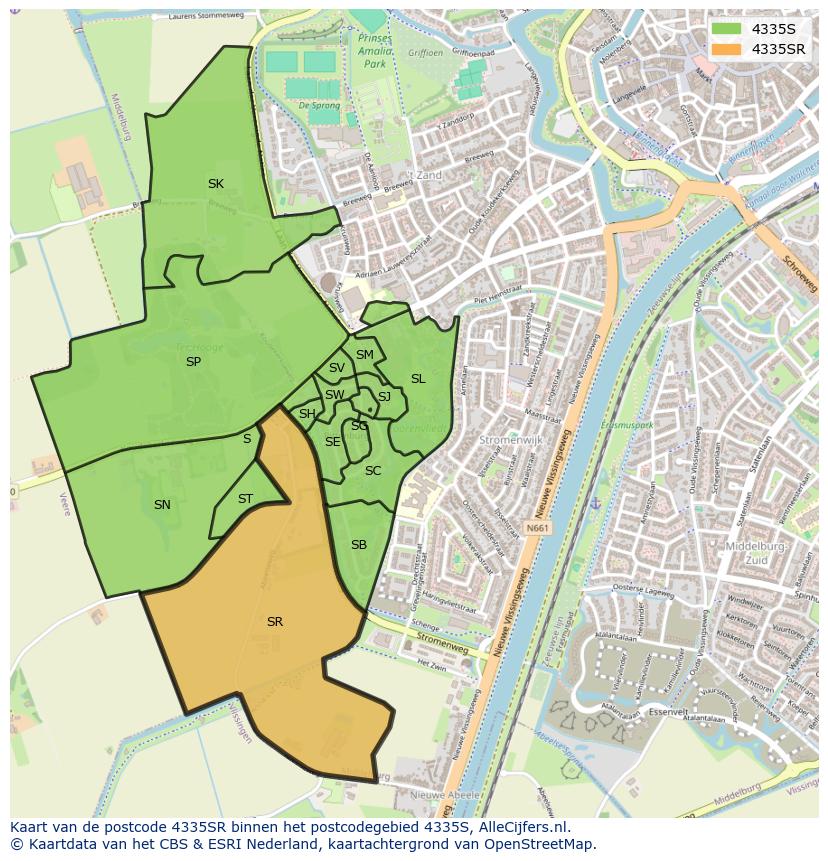 Afbeelding van het postcodegebied 4335 SR op de kaart.