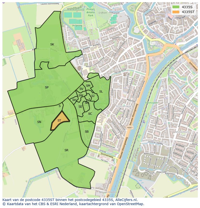 Afbeelding van het postcodegebied 4335 ST op de kaart.