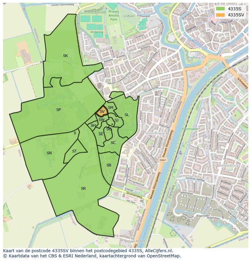 Afbeelding van het postcodegebied 4335 SV op de kaart.