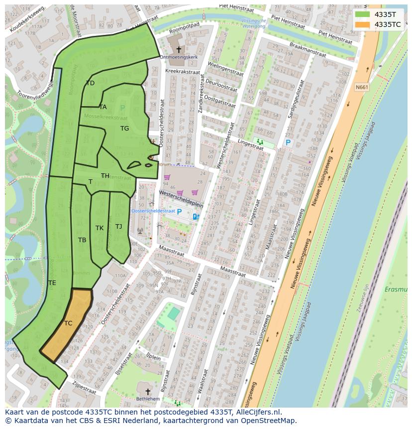 Afbeelding van het postcodegebied 4335 TC op de kaart.