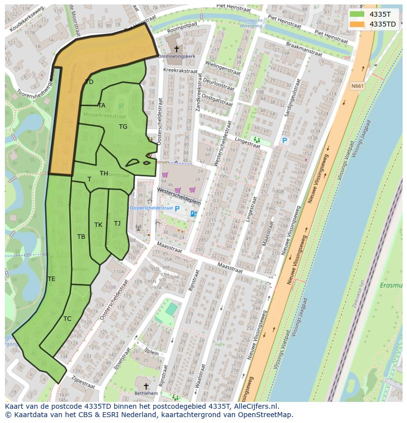 Afbeelding van het postcodegebied 4335 TD op de kaart.
