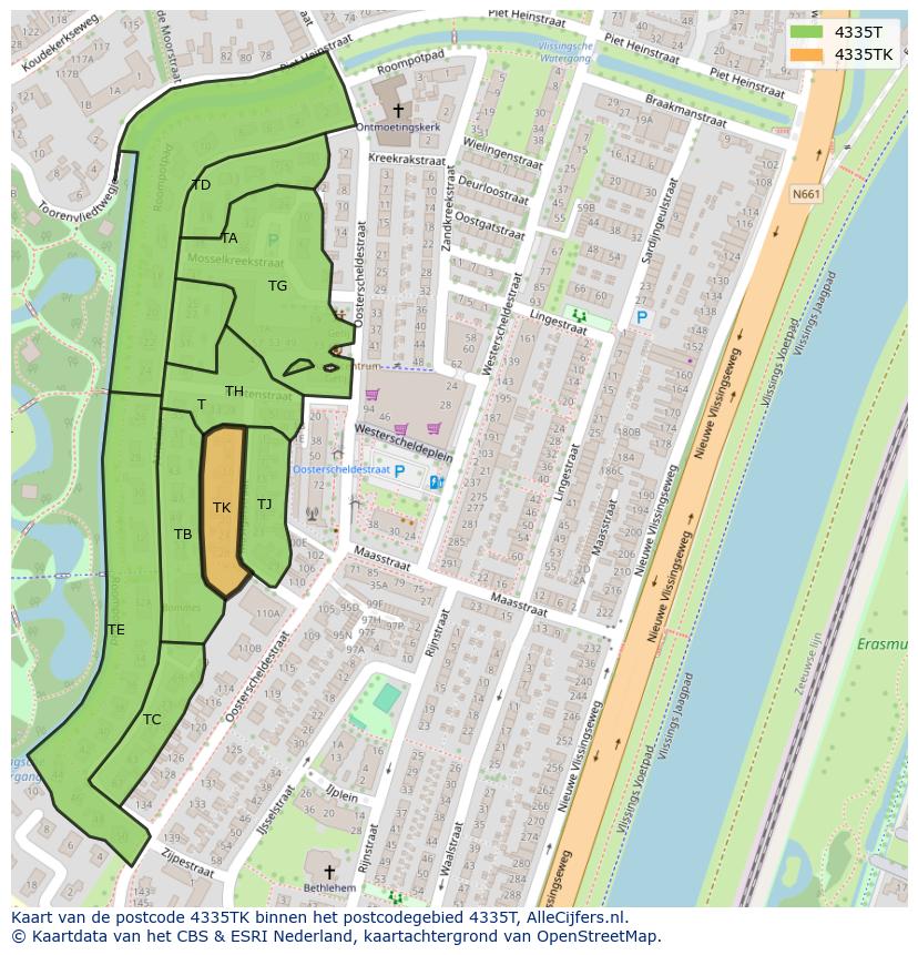 Afbeelding van het postcodegebied 4335 TK op de kaart.