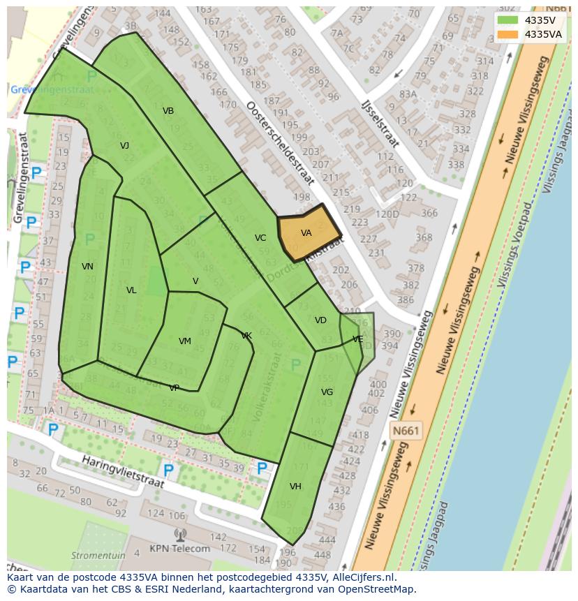 Afbeelding van het postcodegebied 4335 VA op de kaart.