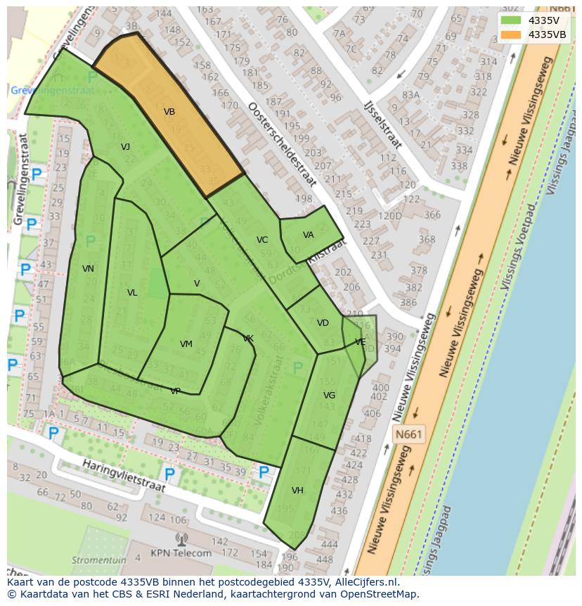 Afbeelding van het postcodegebied 4335 VB op de kaart.
