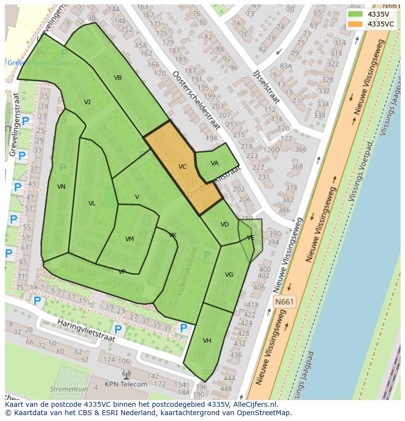 Afbeelding van het postcodegebied 4335 VC op de kaart.