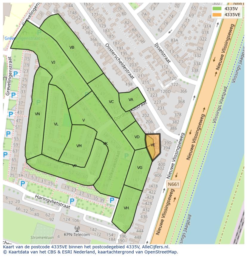 Afbeelding van het postcodegebied 4335 VE op de kaart.