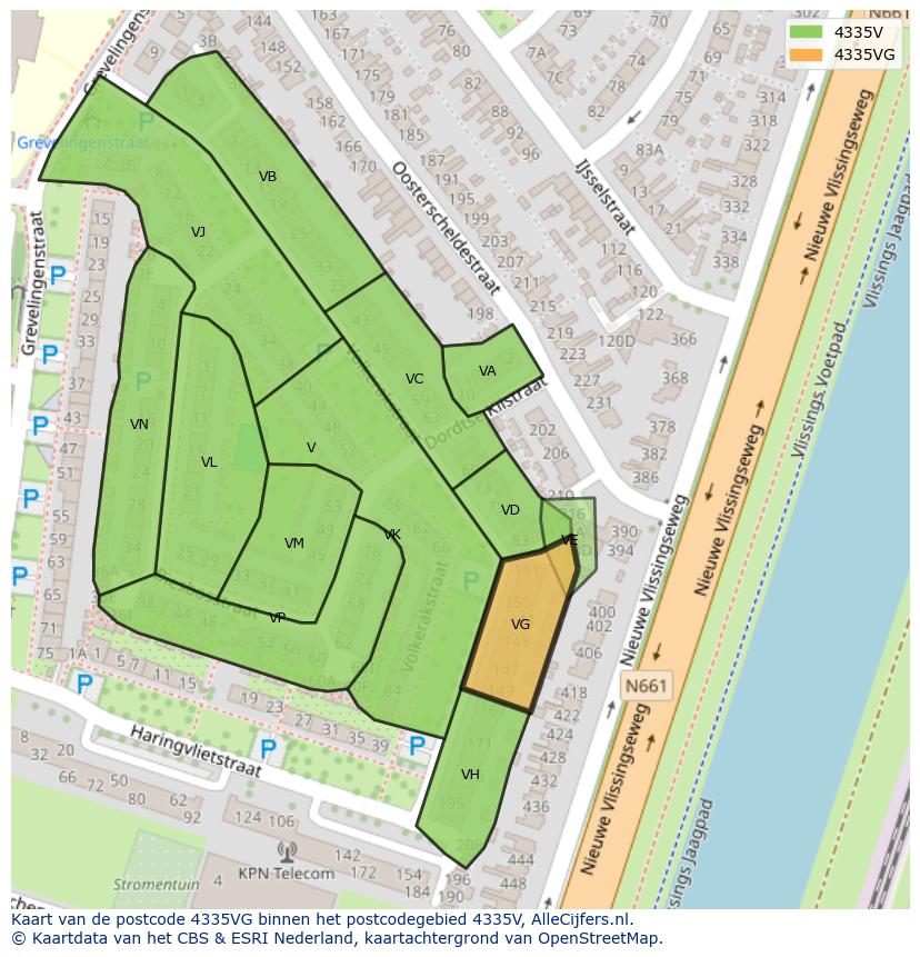 Afbeelding van het postcodegebied 4335 VG op de kaart.