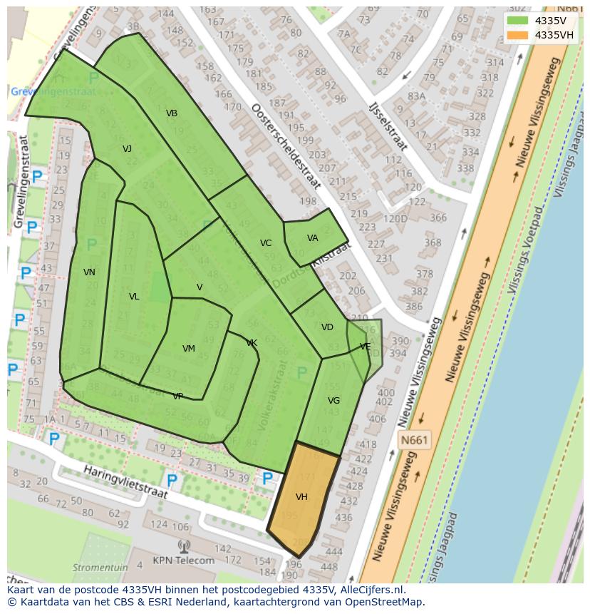 Afbeelding van het postcodegebied 4335 VH op de kaart.