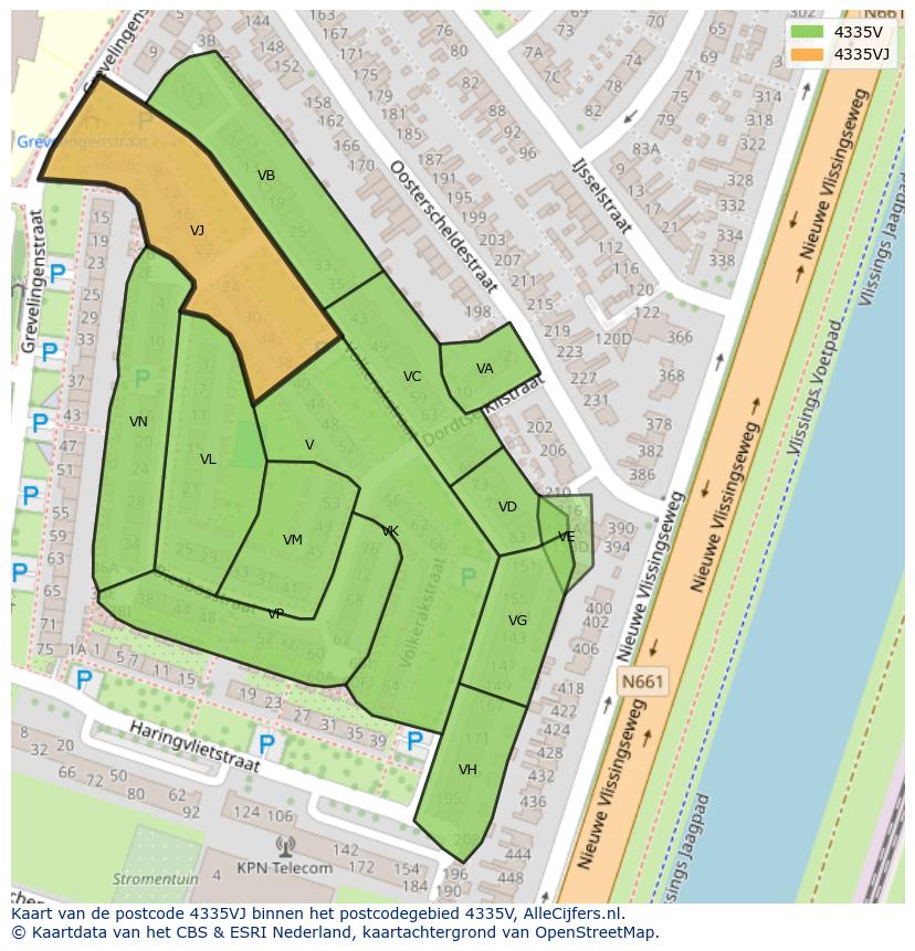 Afbeelding van het postcodegebied 4335 VJ op de kaart.