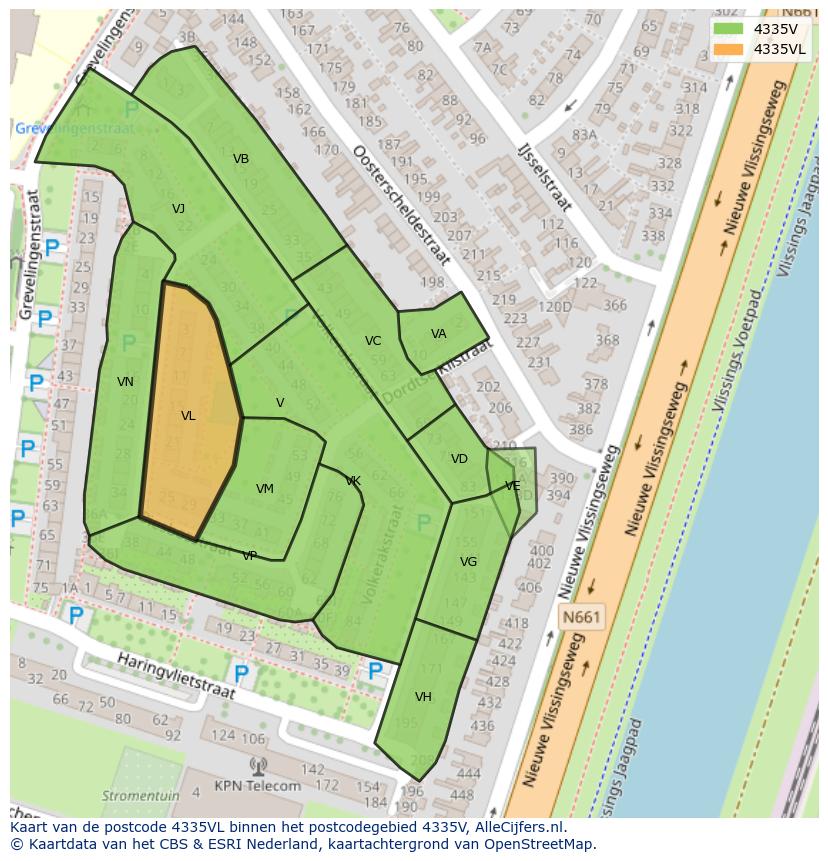 Afbeelding van het postcodegebied 4335 VL op de kaart.