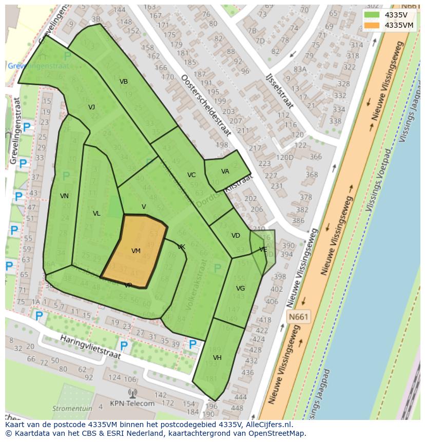 Afbeelding van het postcodegebied 4335 VM op de kaart.