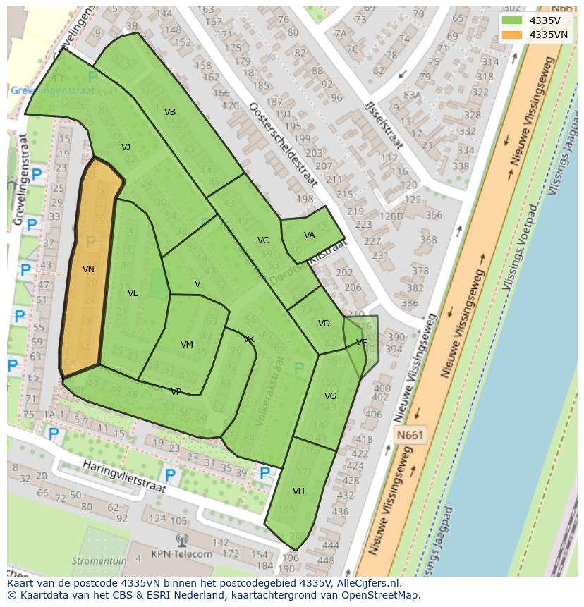 Afbeelding van het postcodegebied 4335 VN op de kaart.