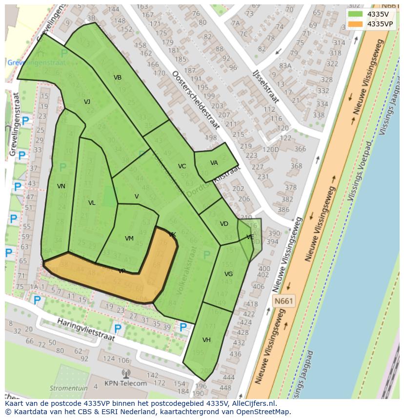 Afbeelding van het postcodegebied 4335 VP op de kaart.
