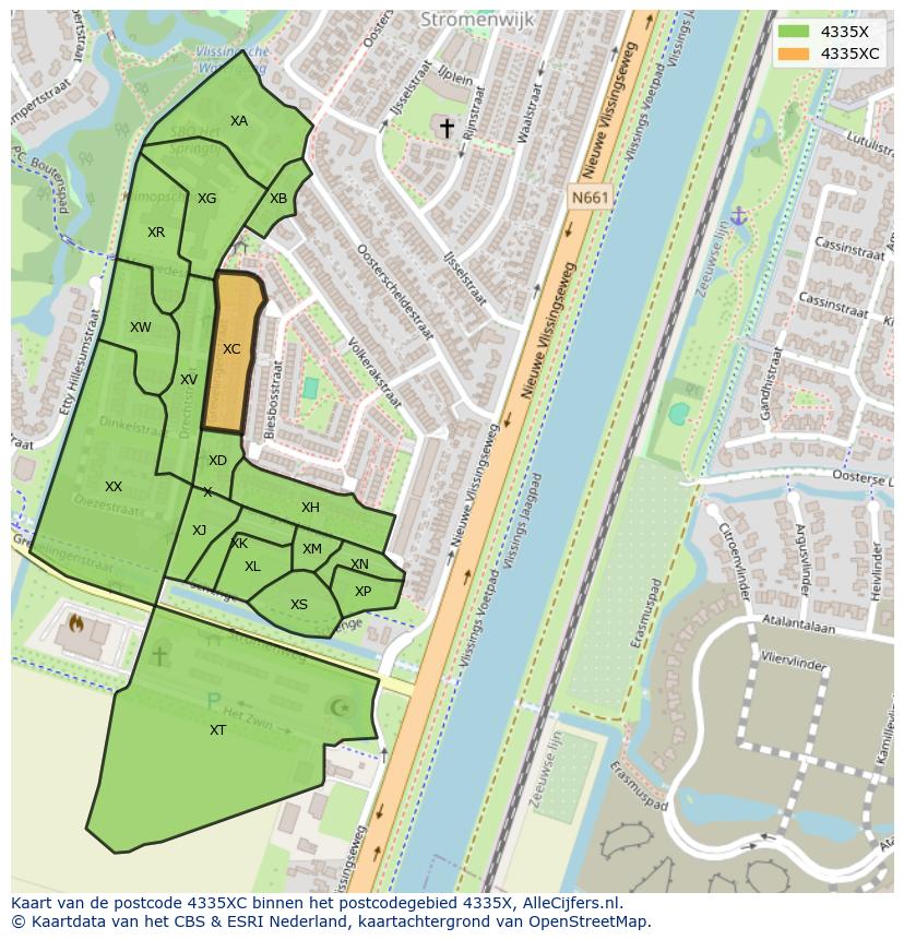 Afbeelding van het postcodegebied 4335 XC op de kaart.