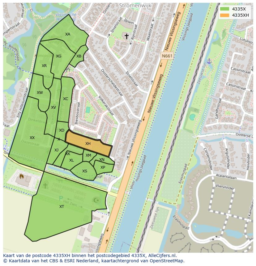 Afbeelding van het postcodegebied 4335 XH op de kaart.