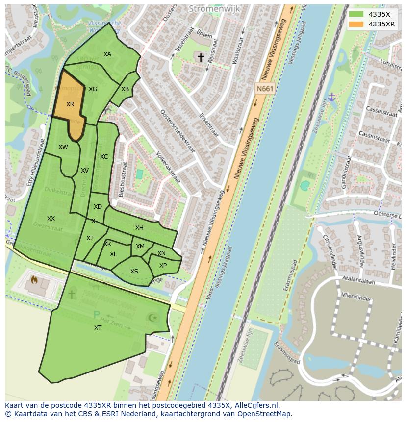 Afbeelding van het postcodegebied 4335 XR op de kaart.