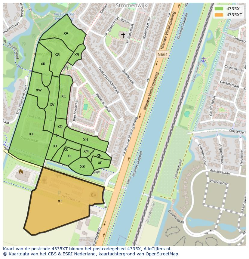 Afbeelding van het postcodegebied 4335 XT op de kaart.