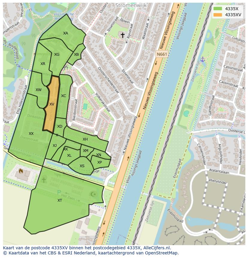 Afbeelding van het postcodegebied 4335 XV op de kaart.