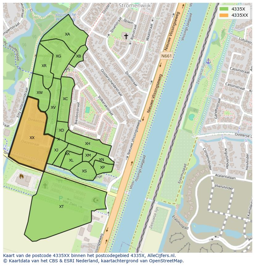 Afbeelding van het postcodegebied 4335 XX op de kaart.