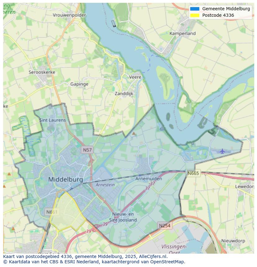 Afbeelding van het postcodegebied 4336 op de kaart.