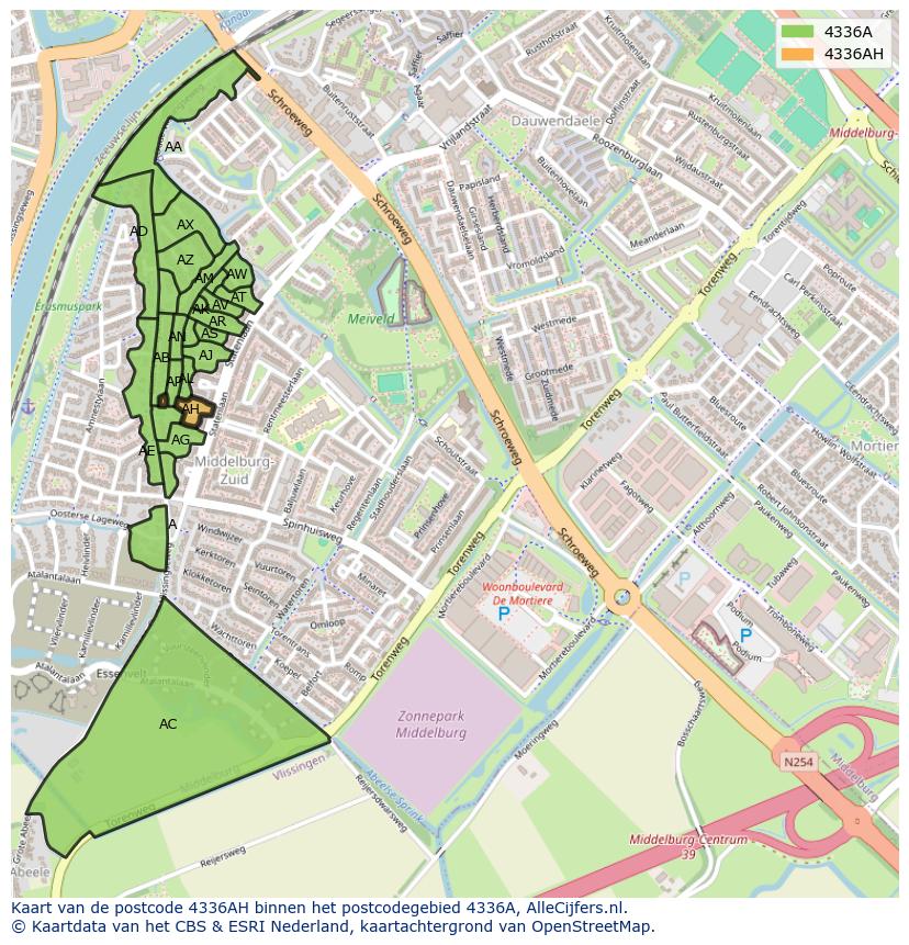 Afbeelding van het postcodegebied 4336 AH op de kaart.