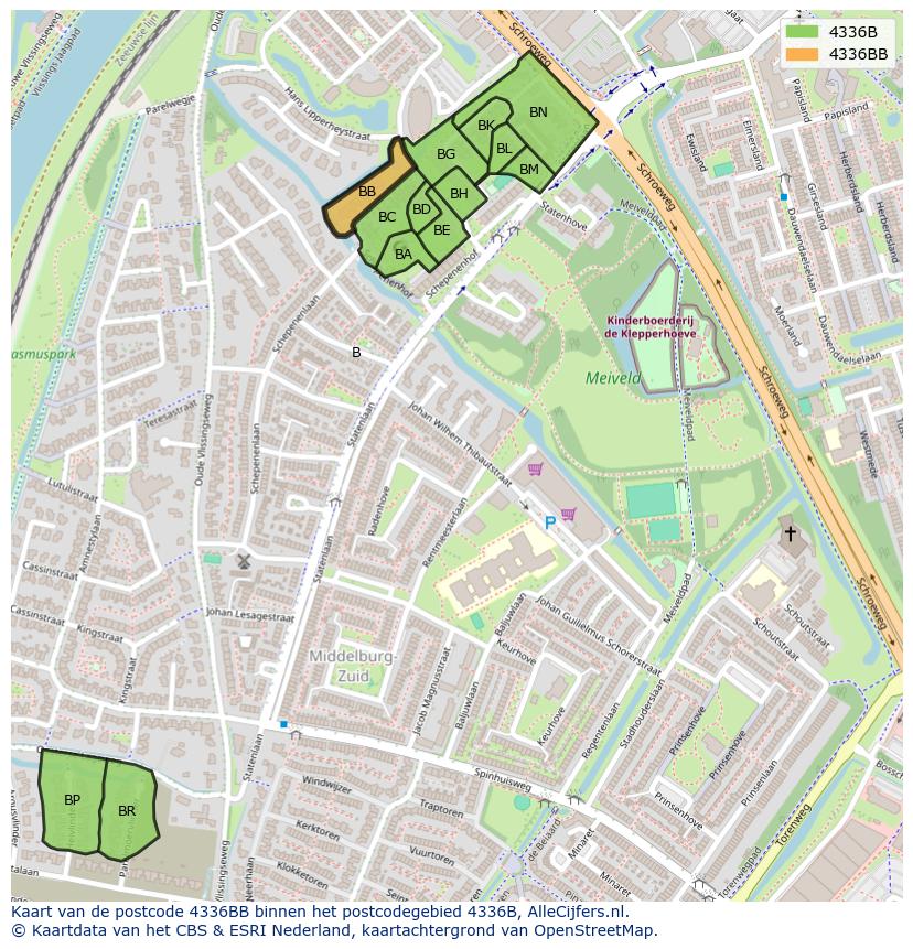 Afbeelding van het postcodegebied 4336 BB op de kaart.