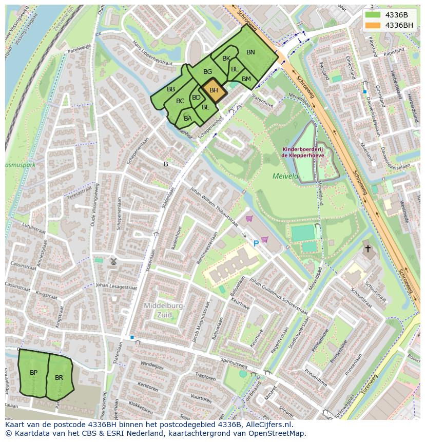 Afbeelding van het postcodegebied 4336 BH op de kaart.